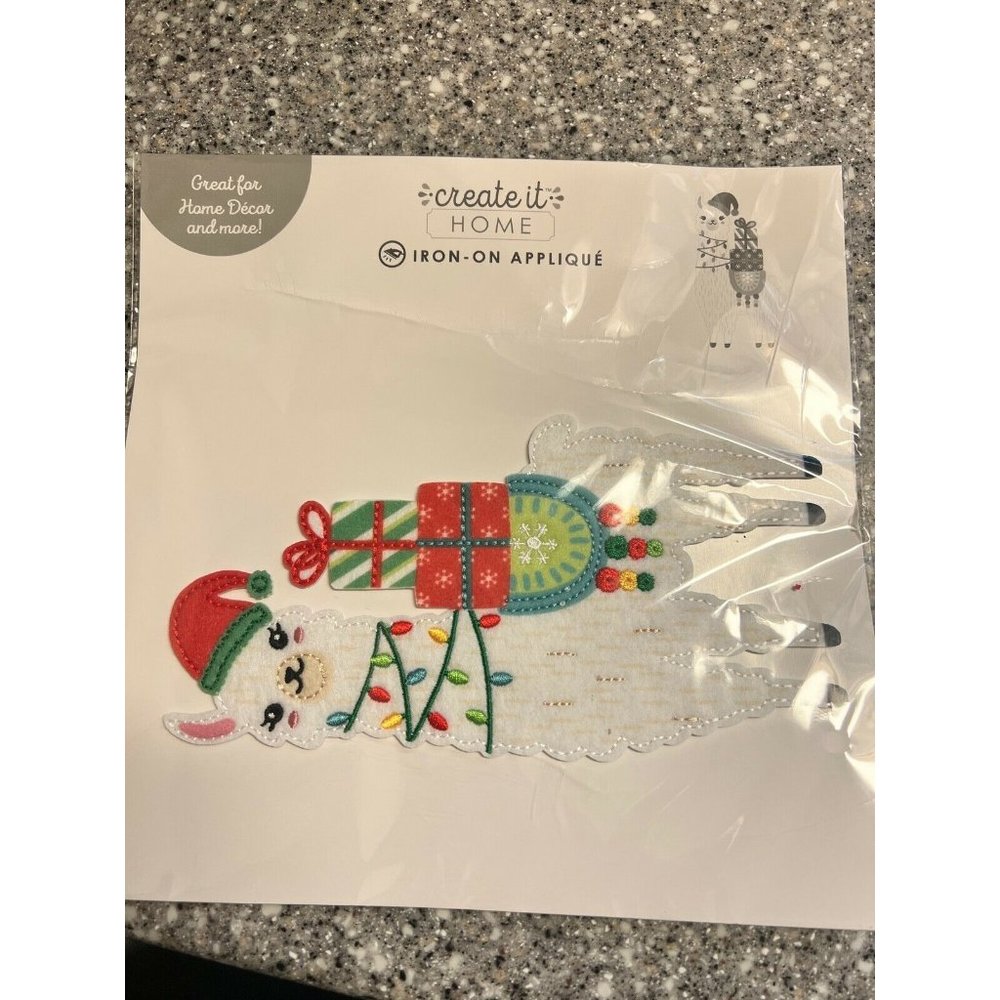 Create It Home Iron-On Applique Christmas Llama NEW Presents Lights